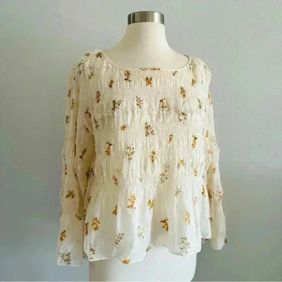 Rebecca Taylor Ines Smocked Floral Blouse Top S - Picture 7 of 11